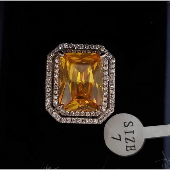 Italo Split Shank Radiant Cut Yellow Double Halo Ring - Picture 5 of 10